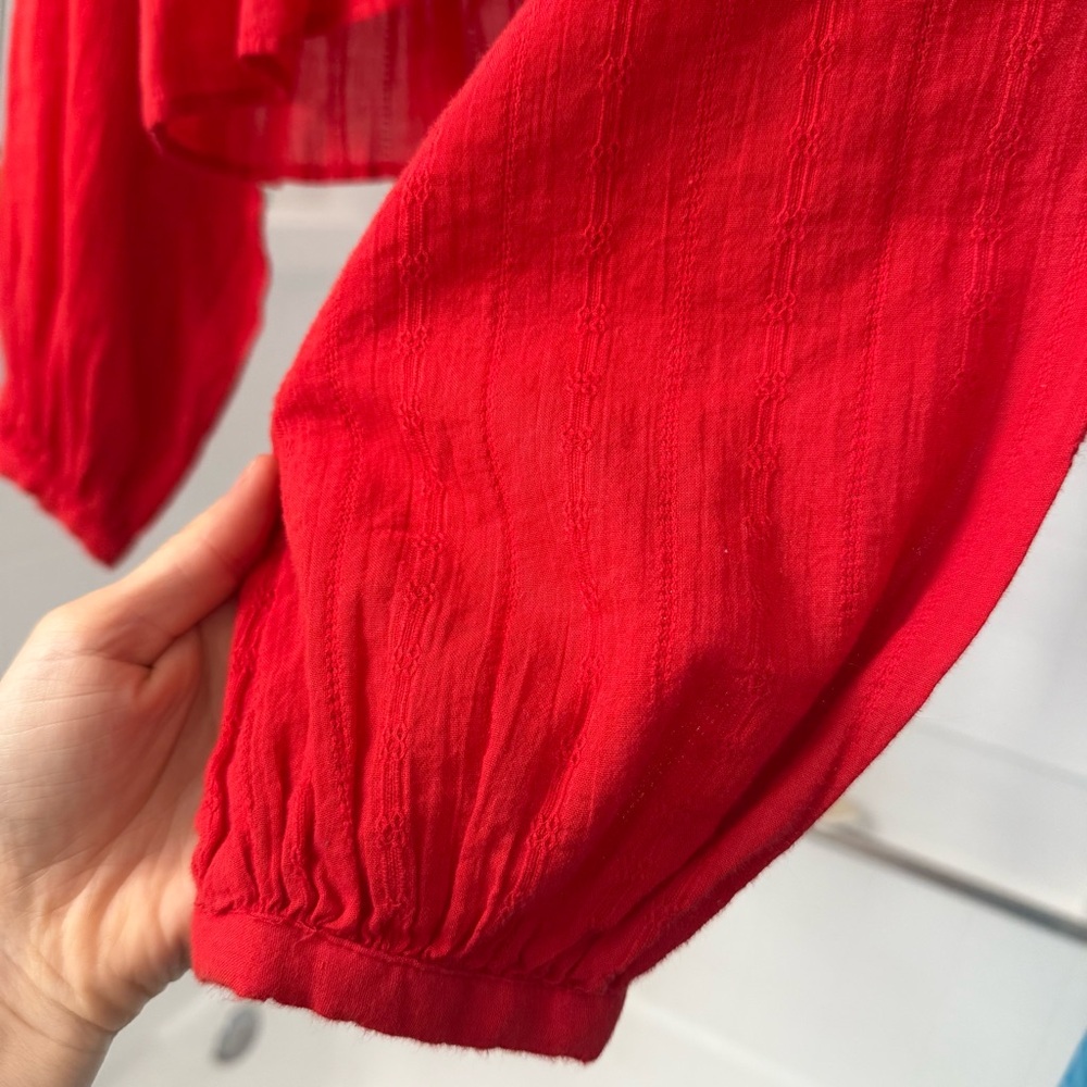 Sold Free People Cotton Lace Longe sleeve cover blouse Red Top - Picture 5 of 9